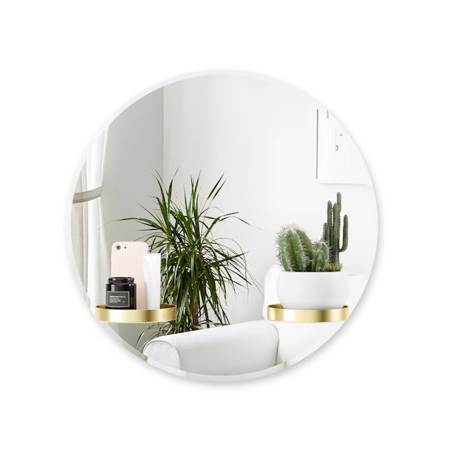 Perch Round Mirror with Shelf 60 cm - Brass - 3