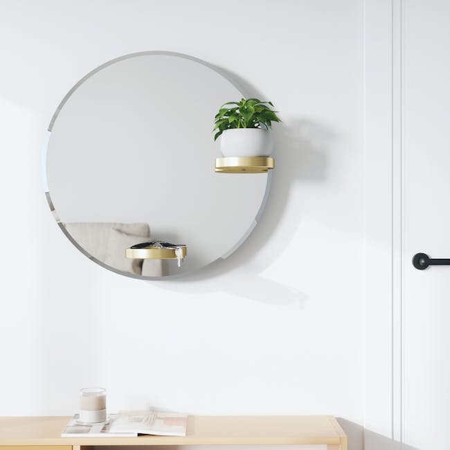 Perch Round Mirror with Shelf 60 cm - Brass - 9