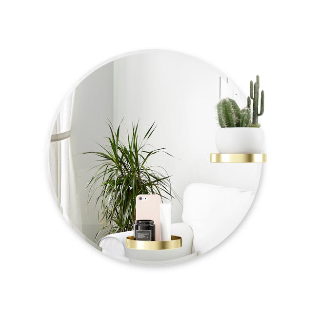 Perch Round Mirror with Shelf 60 cm - Brass - 0