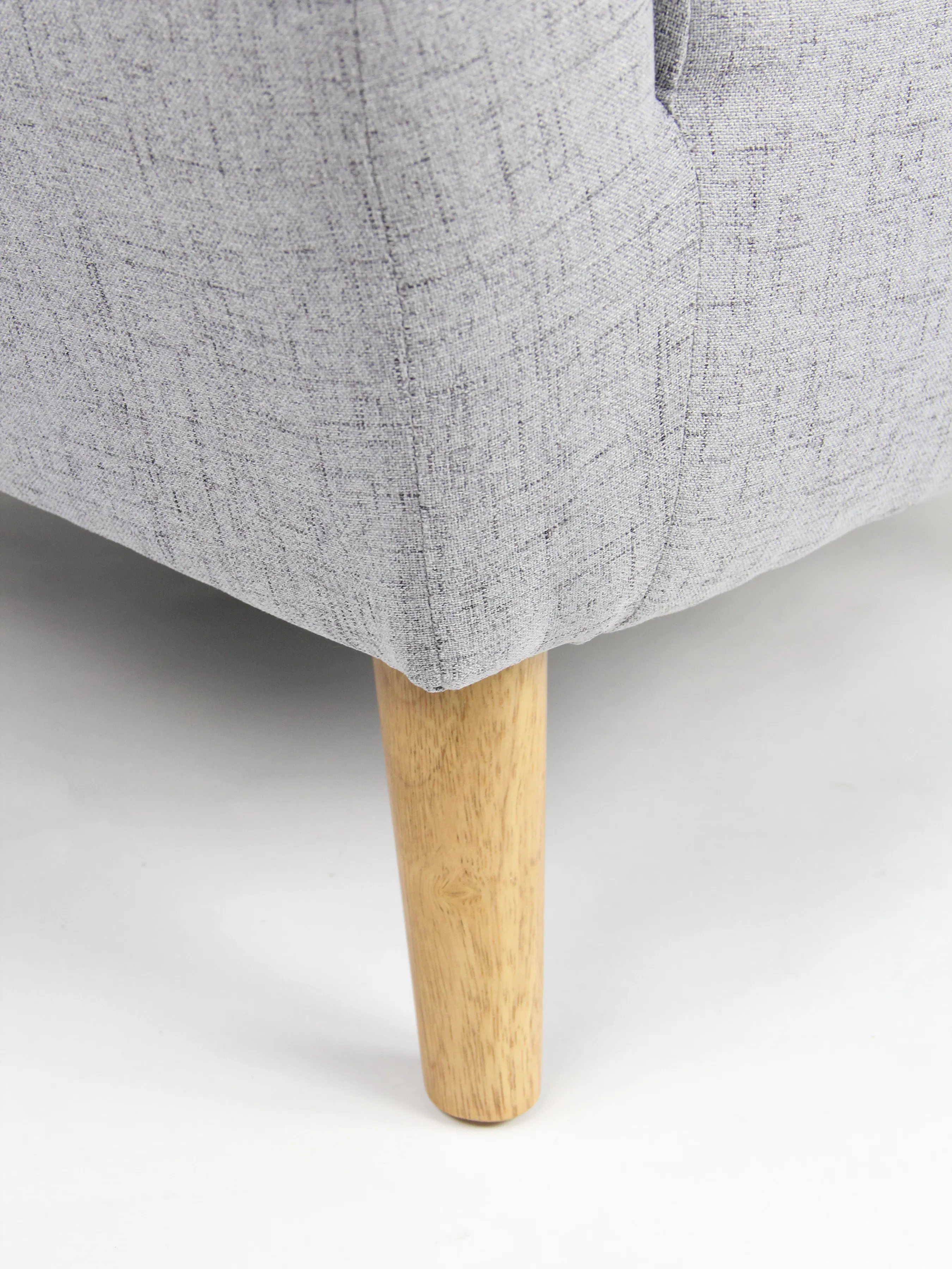 Hana Armchair - Light Grey - 12 - Light gray fabric, wooden leg, rustic charm, natural wood grain, soft texture, cozy