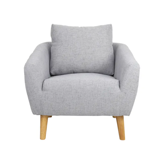 Hana 2 Seater Sofa with Hana Armchair - Light Grey - 14 - Grey upholstered armchair, light gray fabric, wooden legs, modern