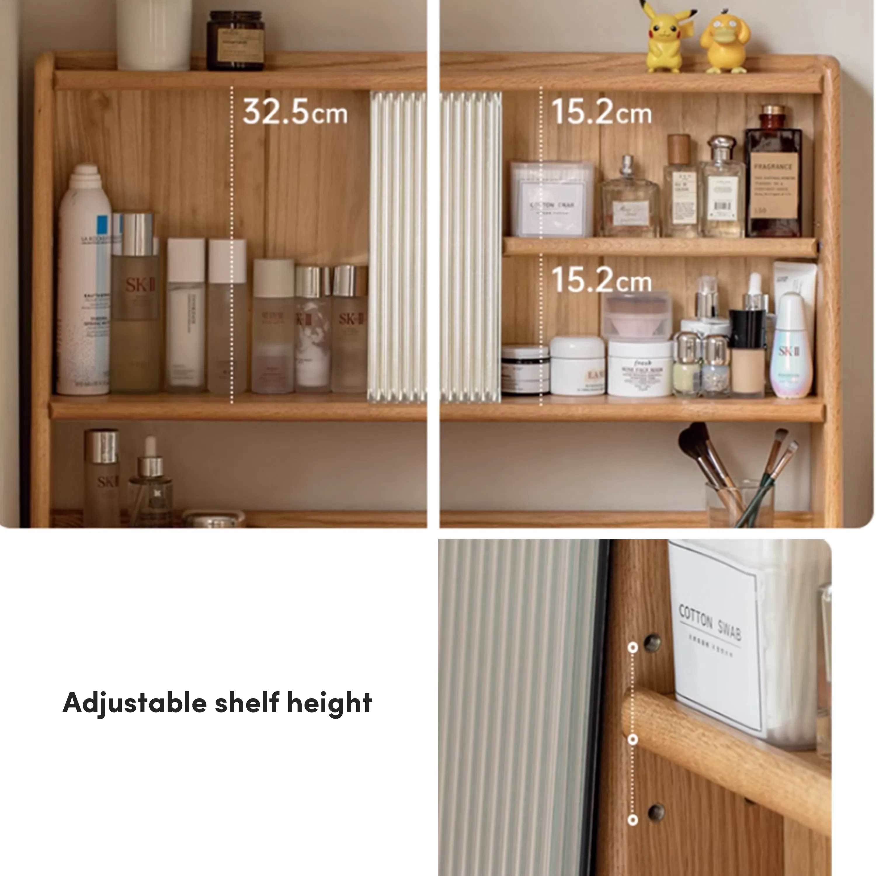 Zoie Dressing Table 0.55m - 13 - Adjustable shelf height, wooden shelf, vertical storage, shelf height adjustment, shelf