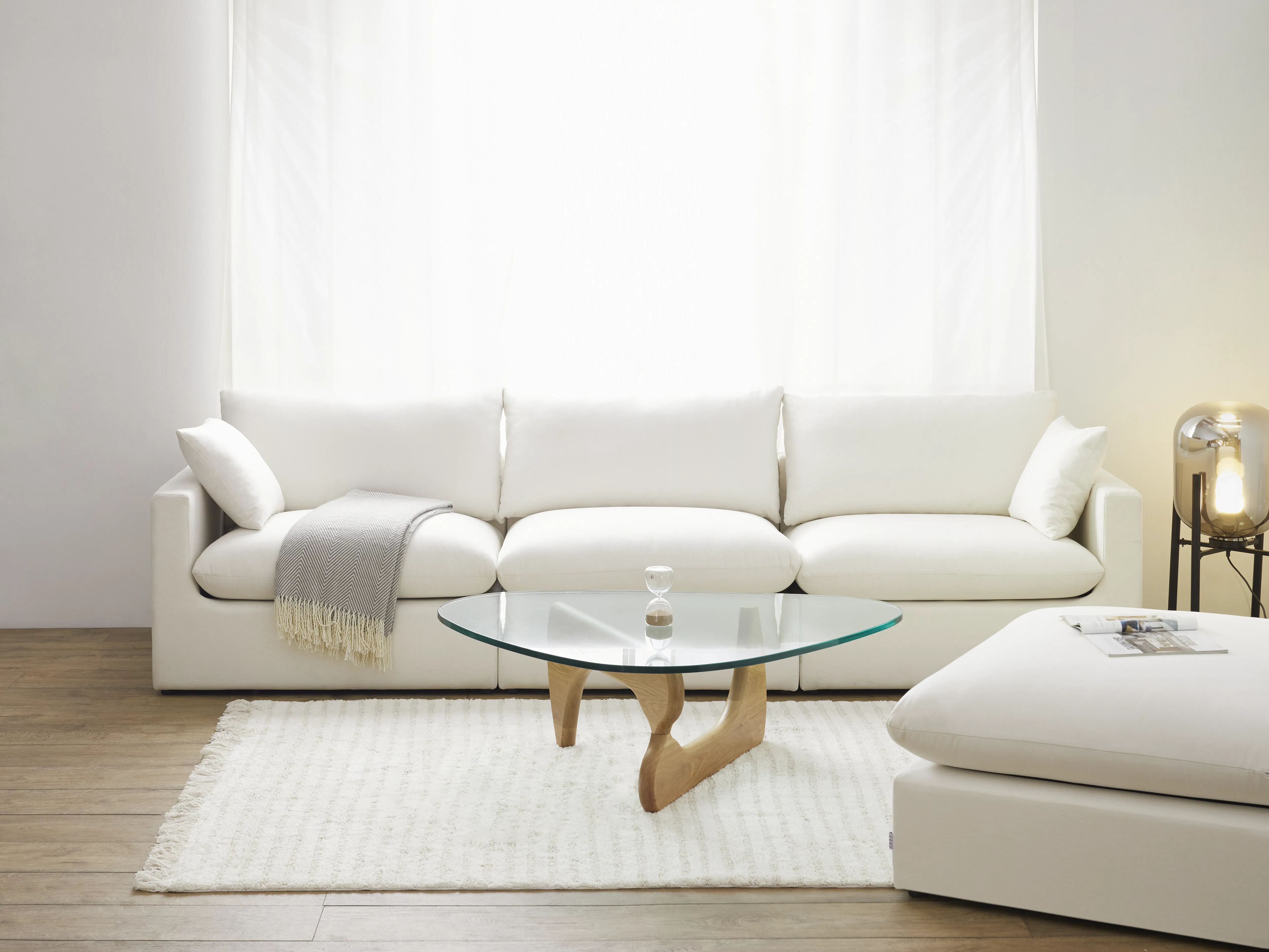 (As-is) Russell Armless Unit - Oat (Eco Clean Fabric) - 18 - White modern living room, minimalist decor, cozy seating area