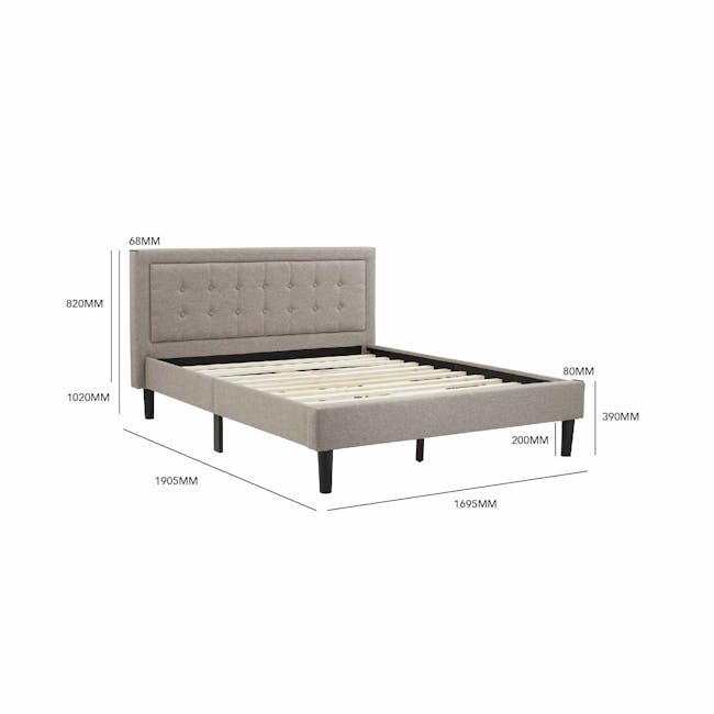 Hayden Queen Bed - Tan - 5 - 68mm, 820mm, 1020mm, 1905mm, 80mm, 200mm, 390mm, 1695mm