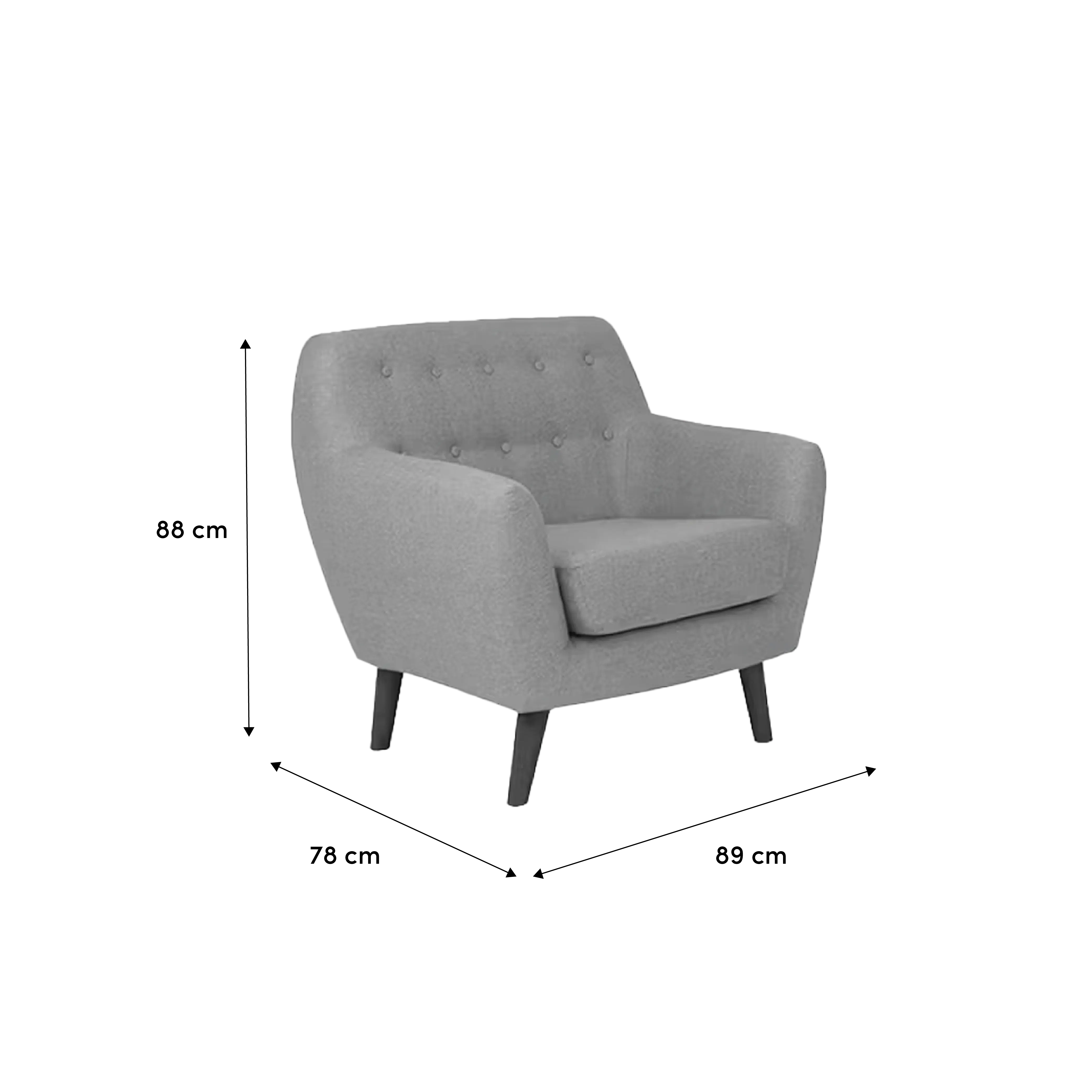 Emma Armchair - Raven - 12 - Grey upholstered armchair, 88 cm height, 78 cm width, 89 cm depth, comfortable seating, modern