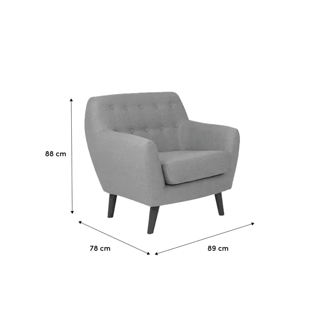 Emma Armchair - Raven - 12 - Grey upholstered armchair, 88 cm height, 78 cm width, 89 cm depth, comfortable seating, modern
