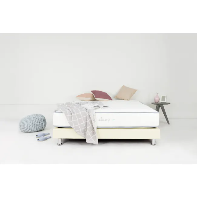 ESSENTIALS King Divan Bed - Grey (Faux Leather) - 2 - Modern minimalist bedroom, cozy bed with gray and white bedding, soft