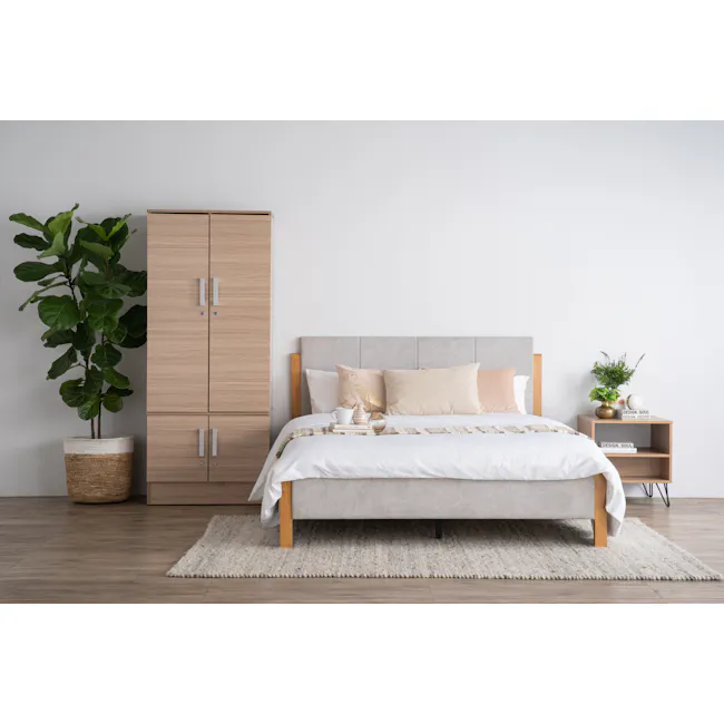 Naya 4 Door Wardrobe with Locks - Ebonnese - 3 - Modern bedroom with minimalist design, wooden wardrobe, light gray