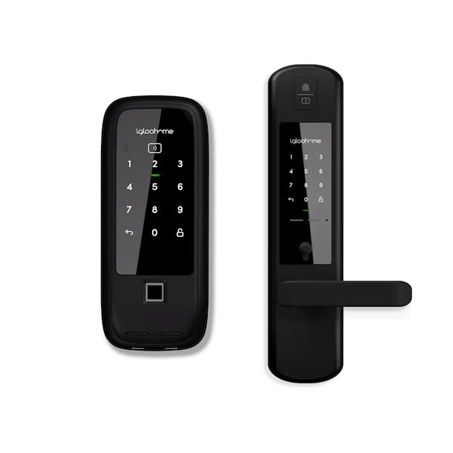 igloohome Gate & Door Bundle: Metal Gate 2 Fingerprint + Smart Mortise 2+ - 1 - Black keypad lock with numeric keypad and