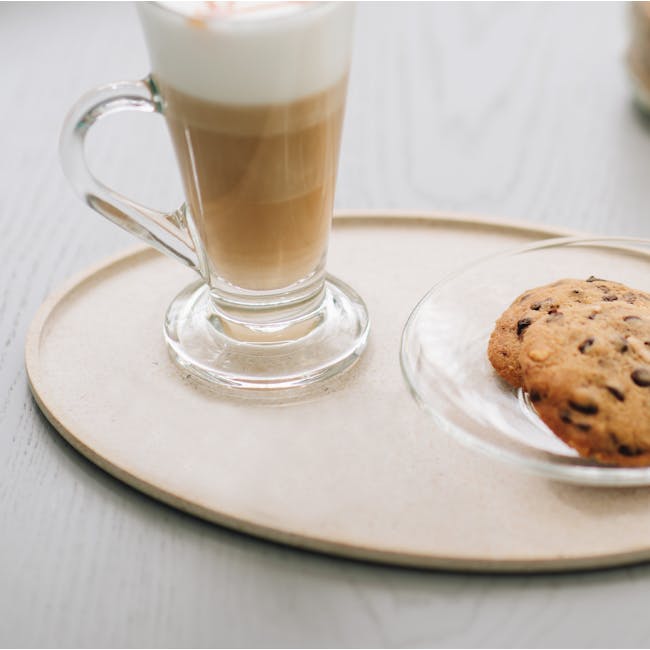 Sonite Husk Oval Tray - Shadow Oak - 2 - glass mug, latte, coffee, cup, dessert, cookie, chocolate chip, chocolate