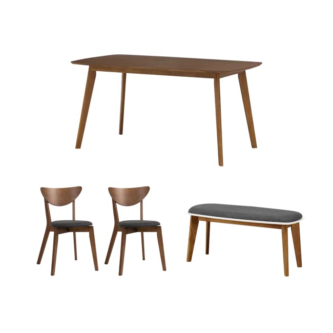 Harold Dining Table 1.5m in Cocoa with Harold Bench 1m with 2 Harold Dining Chairs in Seal - 1 - Modern wooden dining table