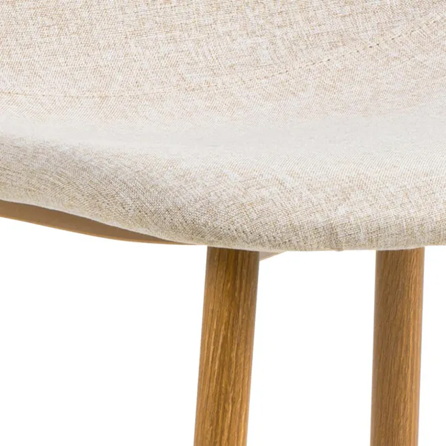 Fynn Dining Chair - Oak, Wheat Beige - 5 - Burlap upholstery, wooden legs, natural wood grain, light beige fabric