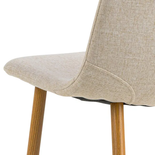 Fynn Dining Chair - Oak, Wheat Beige - 6 - Muted beige upholstered chair, wooden legs, textured fabric seat, elegant design
