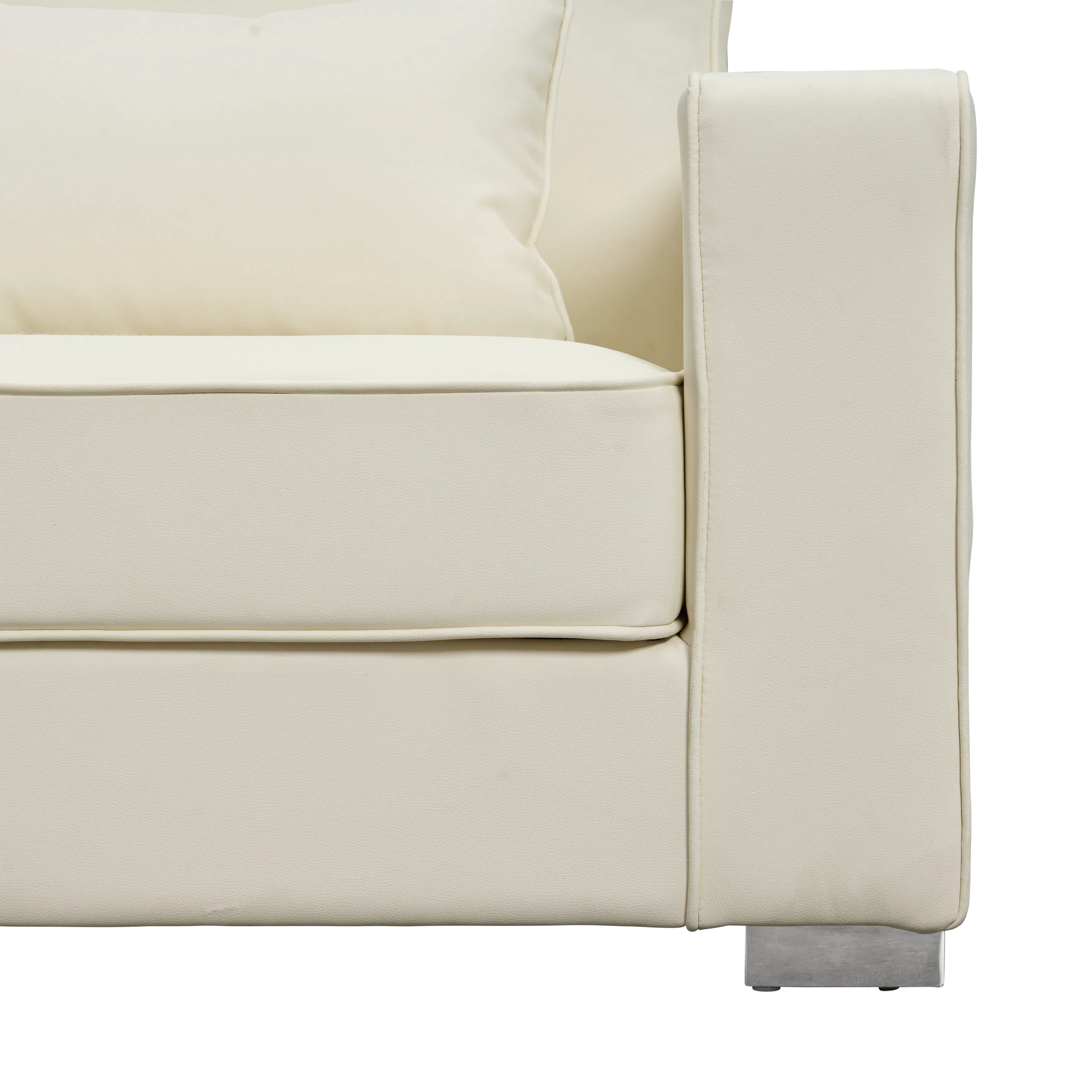 Paris 3 Seater Sofa with Ottoman - Ivory (Faux Leather) - 33