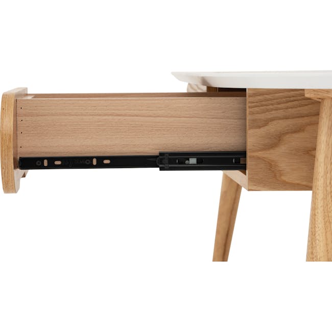 Ora Twin Drawer Coffee Table 1.2m - Natural, White - 7 - Wooden side table, black drawer, minimalist design, natural wood