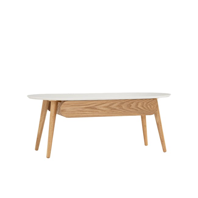 Ora Twin Drawer Coffee Table 1.2m - Natural, White - 10 - Modern minimalist table with white top and natural wood legs