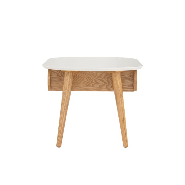 Ora Twin Drawer Coffee Table 1.2m - Natural, White - 5 - Wooden table with white top, minimalist design, natural wood legs