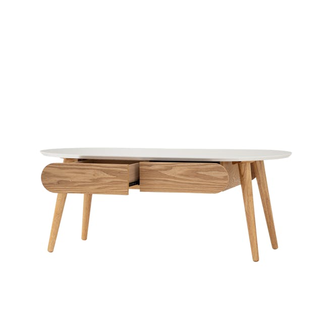 Ora Twin Drawer Coffee Table 1.2m - Natural, White - 3 - Modern minimalist dining table with wooden legs and white top