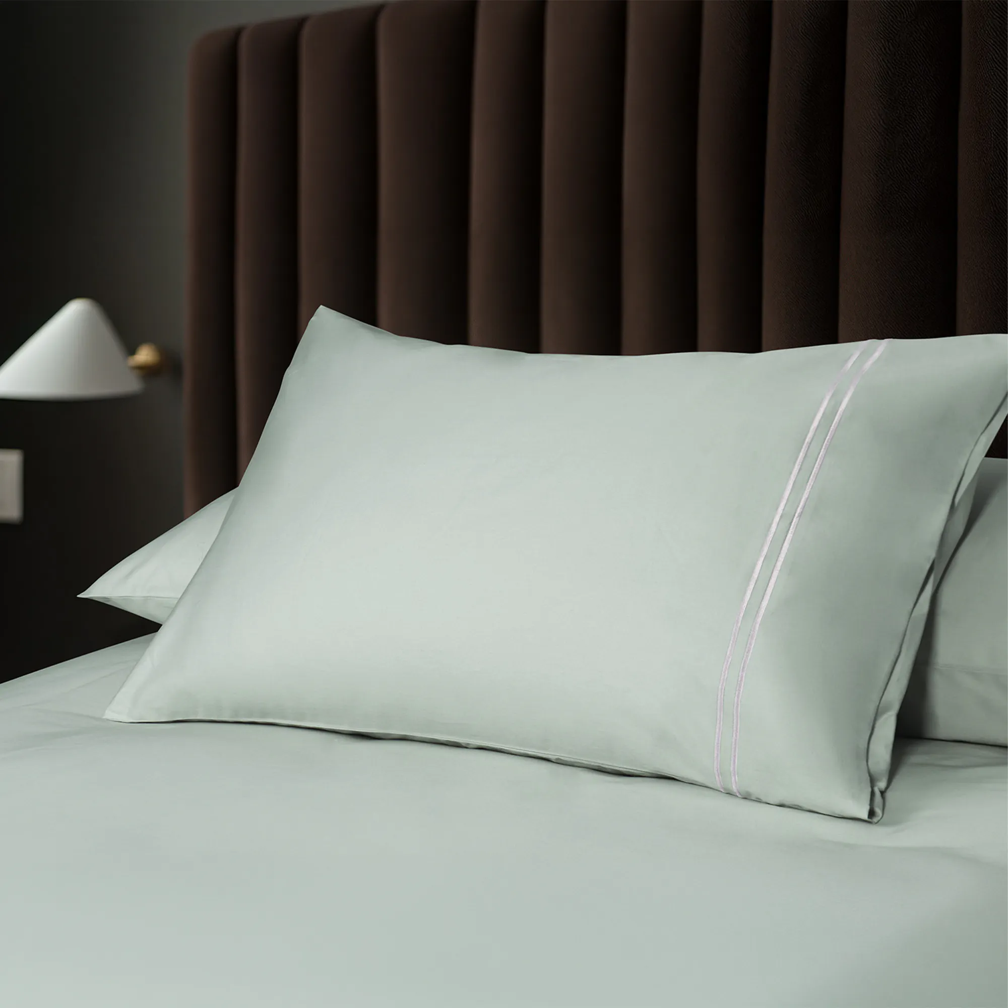 IE Maison Hotel Suite Premium Cotton Solid Fitted Sheet Set with Embroidery - Sage (4 Sizes)