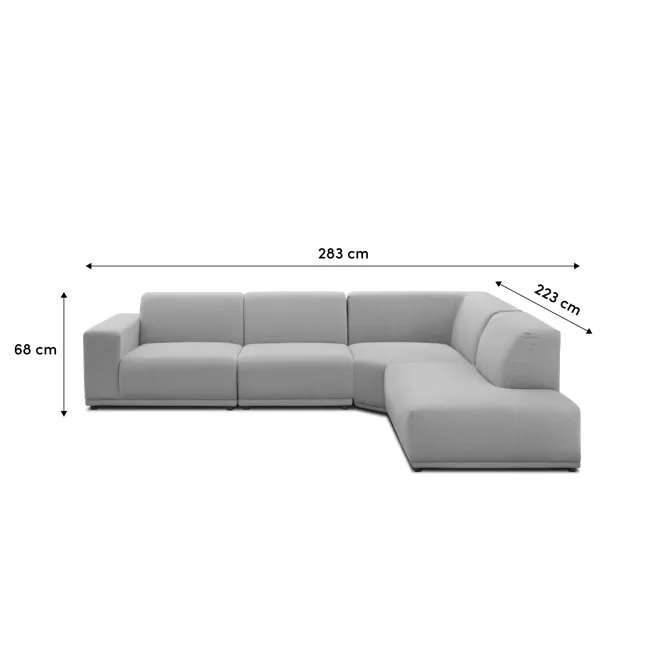 Milan 4 Seater Corner Extended Sofa - Caramel Tan (Faux Leather) - 4 - Modern gray sectional sofa, 283 cm total length, 223