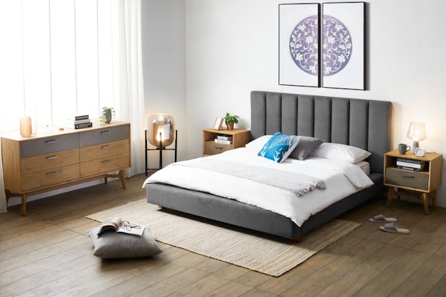 Arianna Queen Bed in Grey with 2 Hudson Bedside Table - 12