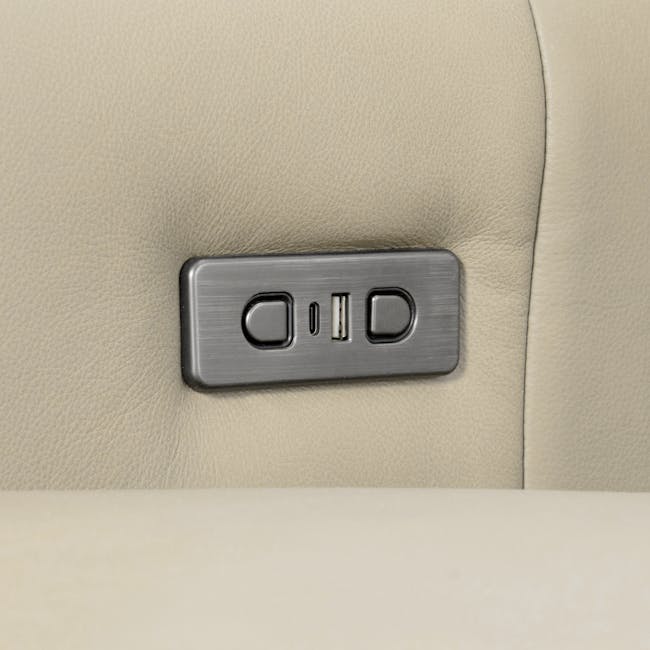 Clyde 4 Seater Power Recliner Sofa - Ivory (Top Grain Leather) - Zero Wall - 14 - Leather surface, metallic button, USB