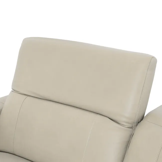 Clyde Left Arm Power Recliner Unit - Ivory (Top Grain Leather) - 10 - Beige leather recliner, smooth texture, stitching