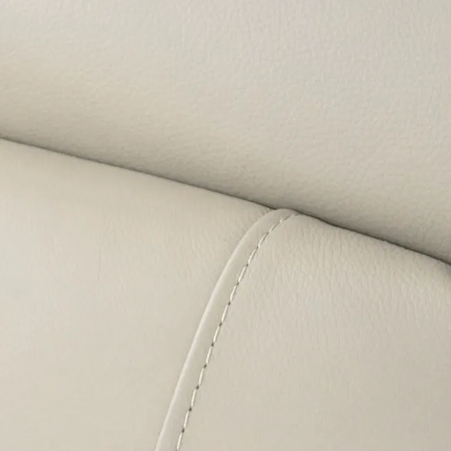 Clyde Left Arm Power Recliner Unit - Ivory (Top Grain Leather) - 13 - Leather texture, stitching, beige color, smooth