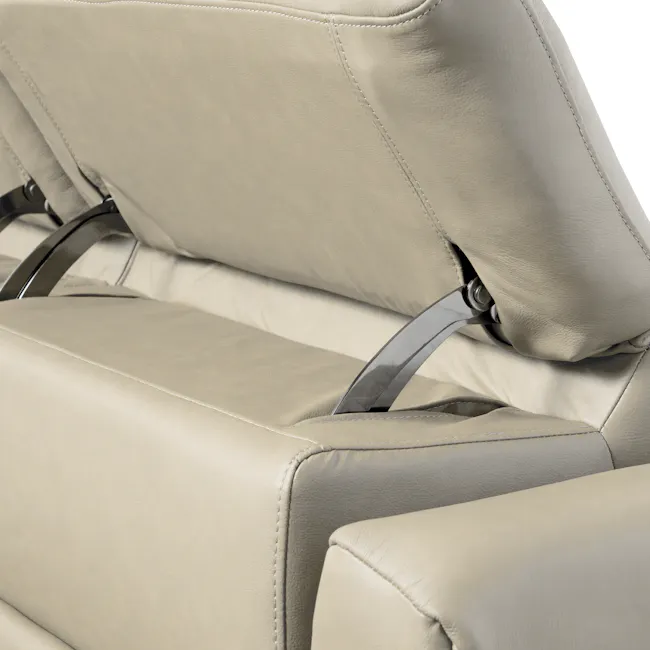 Clyde Left Arm Power Recliner Unit - Ivory (Top Grain Leather) - 11 - Leather upholstery, beige color, stitching details