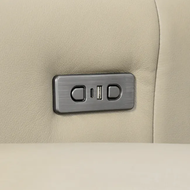 Clyde Left Arm Power Recliner Unit - Ivory (Top Grain Leather) - 15 - Leather surface, metallic button, USB port, control