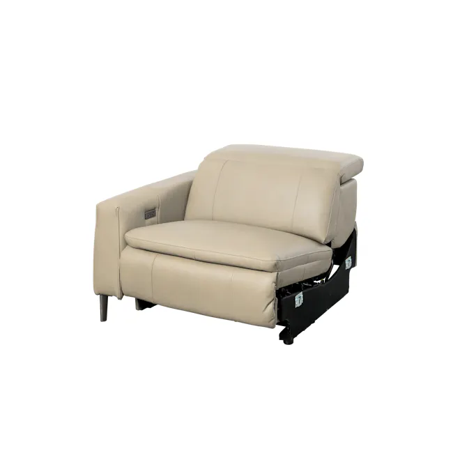 Clyde Left Arm Power Recliner Unit - Ivory (Top Grain Leather) - 2 - Lime green leather sofa, beige leather upholstery