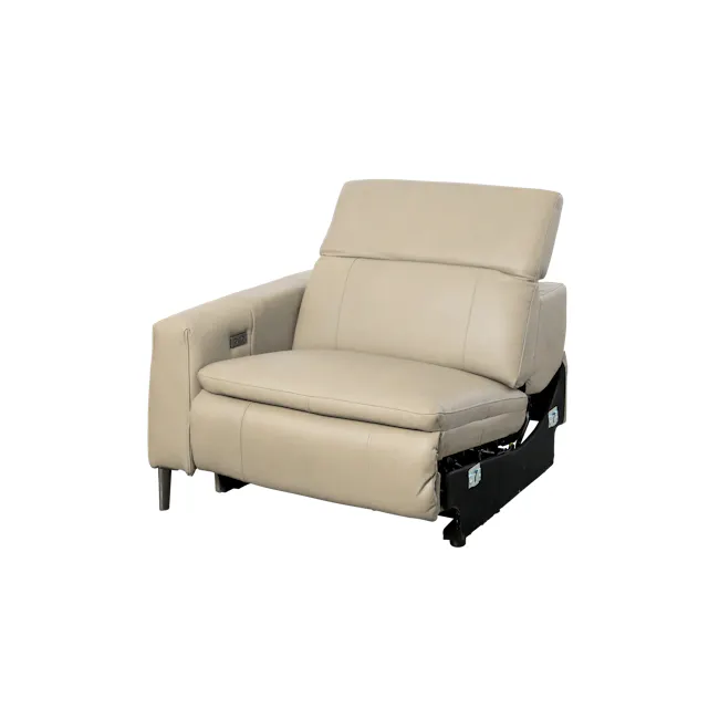 Clyde Left Arm Power Recliner Unit - Ivory (Top Grain Leather) - 3 - Beige leather recliner, modern design, cushioned