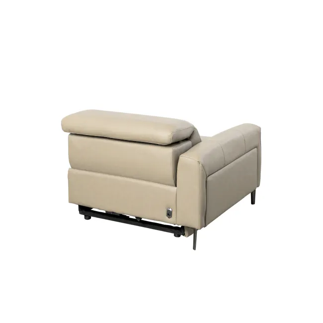 Clyde Left Arm Power Recliner Unit - Ivory (Top Grain Leather) - 8 - Lime green leather sofa, beige upholstery, modern