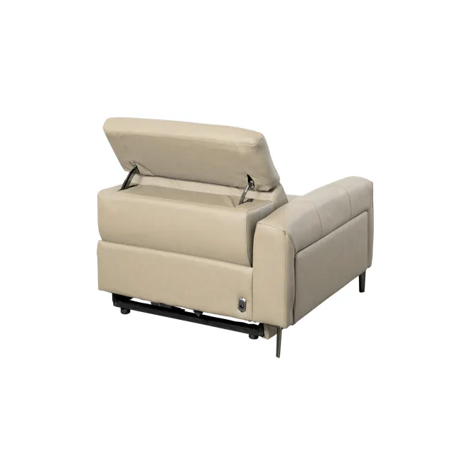 Clyde Left Arm Power Recliner Unit - Ivory (Top Grain Leather) - 9 - Beige leather sofa, modern design, cushioned