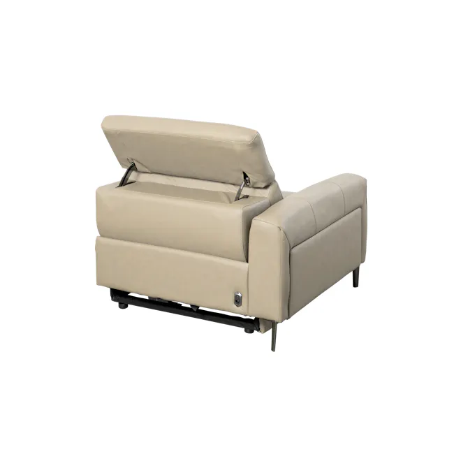 Clyde Left Arm Power Recliner Unit - Ivory (Top Grain Leather) - 9 - Beige leather sofa, modern design, cushioned