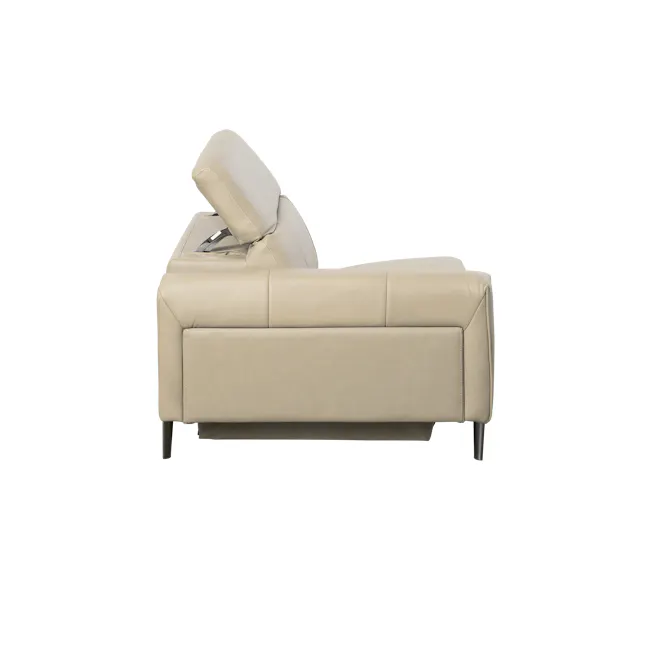 Clyde Left Arm Power Recliner Unit - Ivory (Top Grain Leather) - 7 - Lime green leather sofa, minimalist design, beige