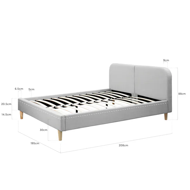 Nolan King Bed - Silver Fox - 10 - modern piano-style bed, 9 cm height, 88 cm total height, 195 cm total length, 208 cm