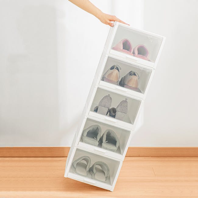 Zain Pull Out Stackable Shoe Box White Storage Essentials by HipVan HipVan