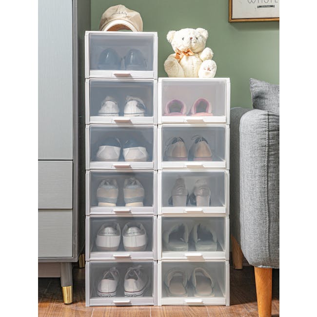 Zain Pull-Out Stackable Shoe Box - White - 2
