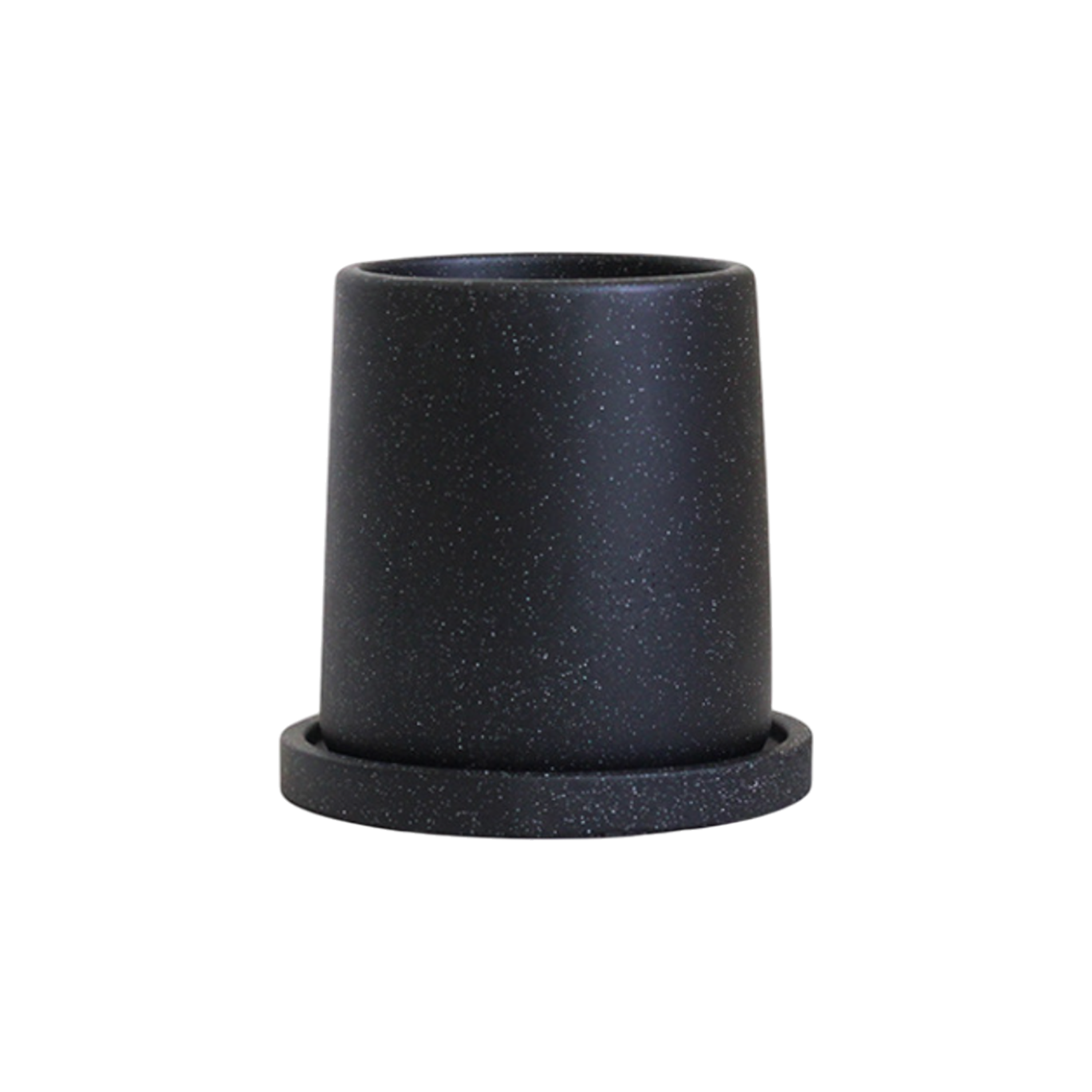 Oliver Black Speckled Cylinder Pot with Saucer - Small