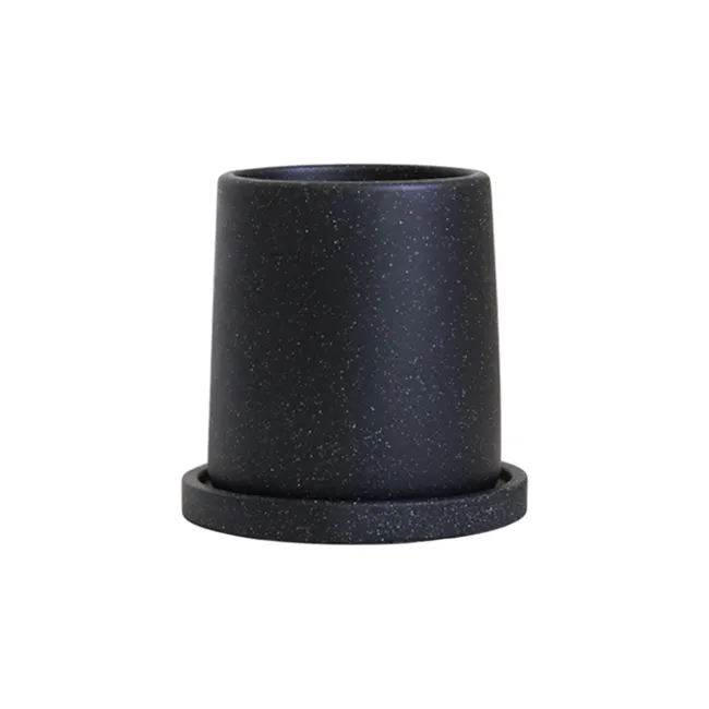 Oliver Black Speckled Cylinder Pot with Saucer - Small - 1 - Stainless steel pot, speckled finish, matte black, cylindrical