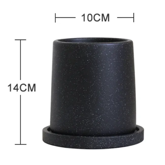Oliver Black Speckled Cylinder Pot with Saucer - Small - 5 - Black, speckled ceramic pot with cylindrical shape, 10 cm