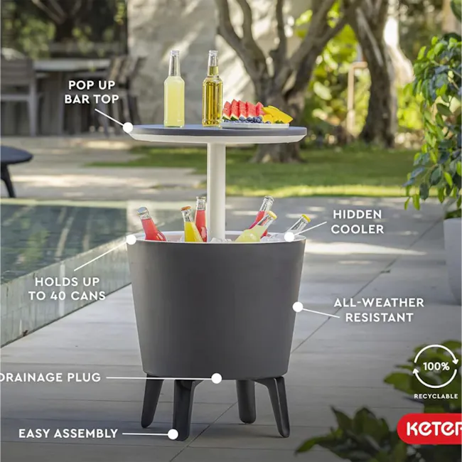 Cool Outdoor Cool Box / Bar Side Table - Graphite - 3 - Pop-up bar top, hidden cooler, all-weather resistant, easy assembly