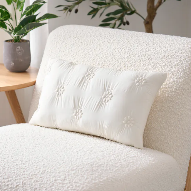 Fione Floral Tufted Lumbar Cushion Cover - Ivory - 7 - White textured sofa, fluffy white cushions, decorative pillows