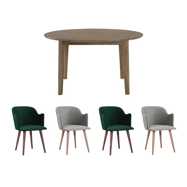 Tilda Round Dining Table 1.4m with 4 Anneli Dining Armchairs in Dark Green and Grey - 0