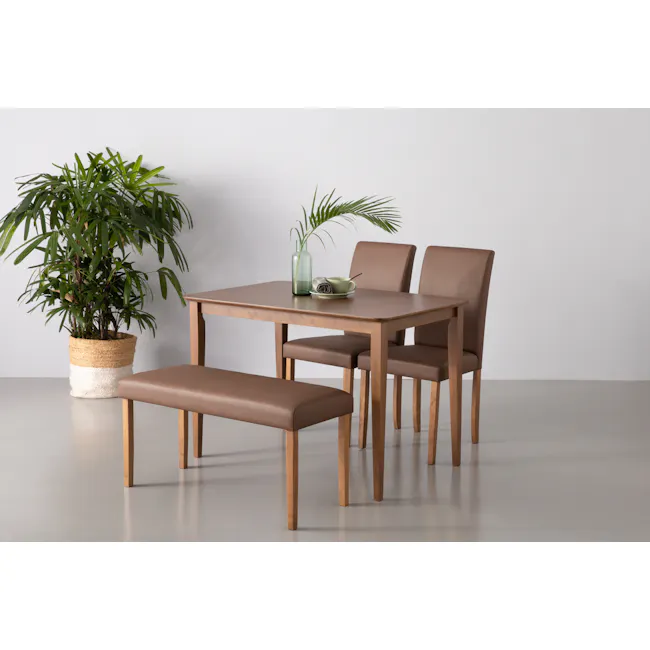 Dahlia Bench 0.9m - Cocoa, Mocha (Faux Leather) - 2 - Modern dining room, minimalist design, wooden table, brown leather