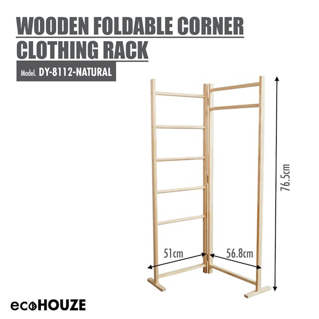ecoHOUZE Wooden Foldable Corner Clothing Rack - 6