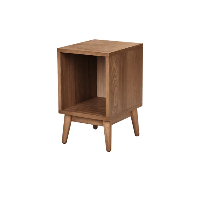 Kyoto Single Shelf Slim Bedside Table - Walnut - 1 - Wooden side table, minimalist design, natural wood finish, rectangular