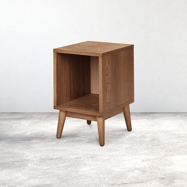 Zephyr 4 Drawer Queen Bed in Walnut, Anthracite Grey with 2 Kyoto Single Shelf Slim Bedside Table in Walnut - 13 - Wooden