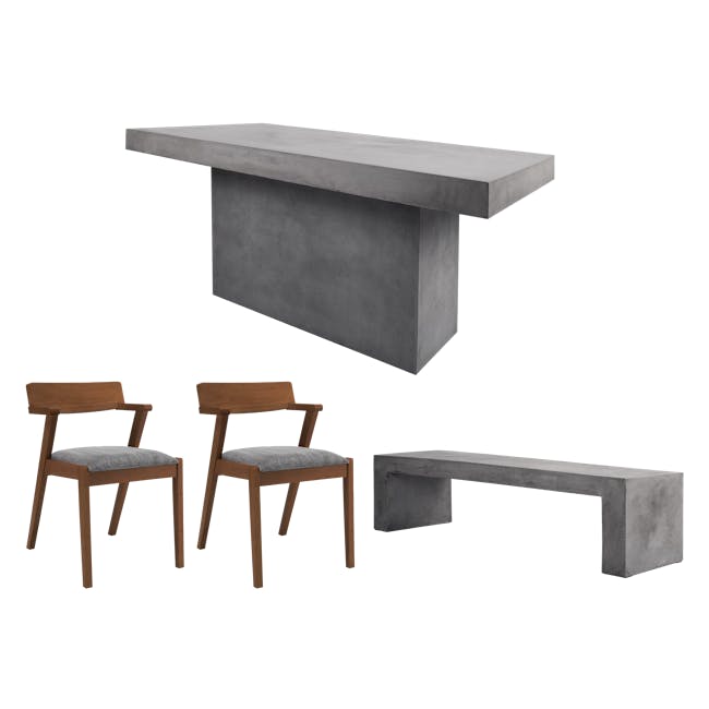 Ryland Concrete Dining Table 1.6m with Ryland Concrete Bench 1.4m and 2 Imogen Dining Chairs in Dolphin Grey - 0